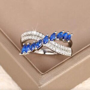 NEW 14K White Gold Sapphire Diamond Ring Band